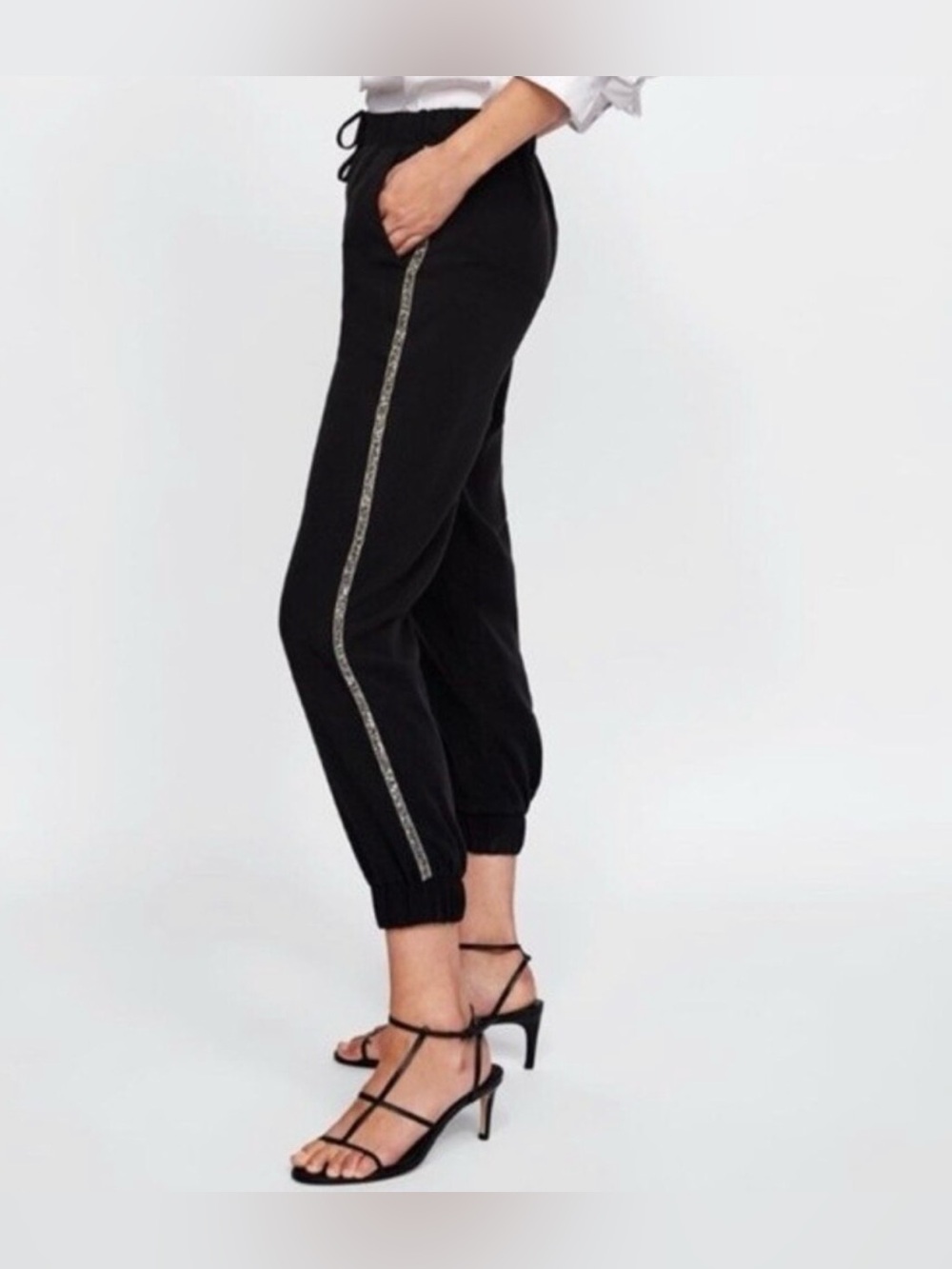 Zara Black Side Beaded Jogger Pants